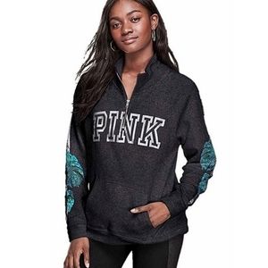 Victoria's Secret Pink Bling Palm Leaf  Kangaroo Pocket Pullover Sweatshirt